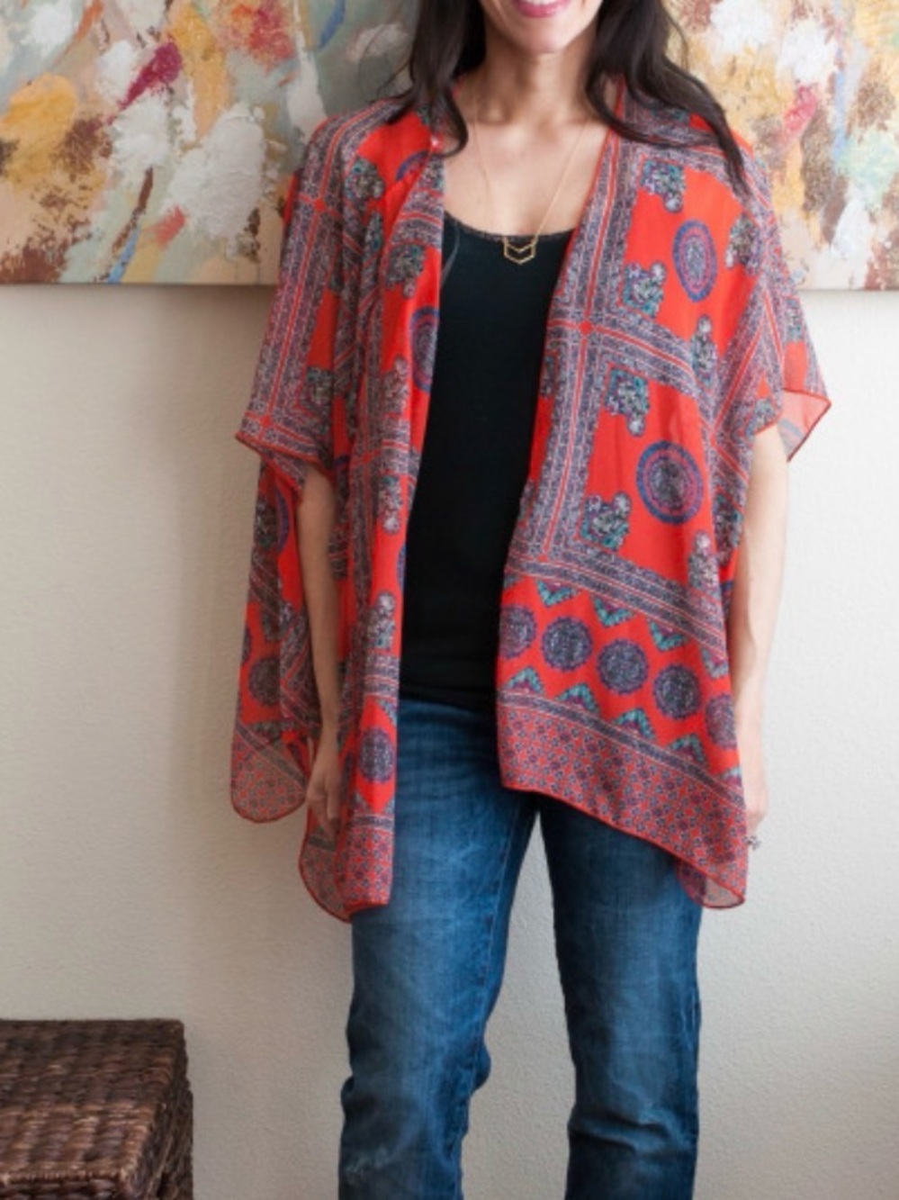 Papermoon Coral Paisley Print Open Kimono